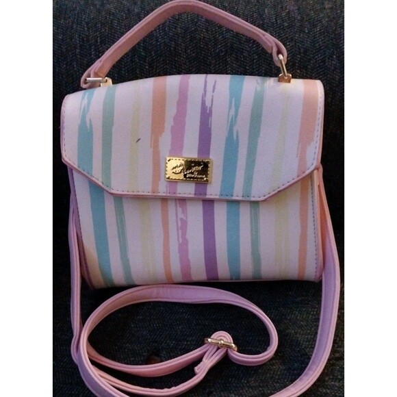 Betsey Johnson Handbags - Betsey Johnson Be Mine Pastel Striped Crossbody Bag Satchel Flap Purse Small